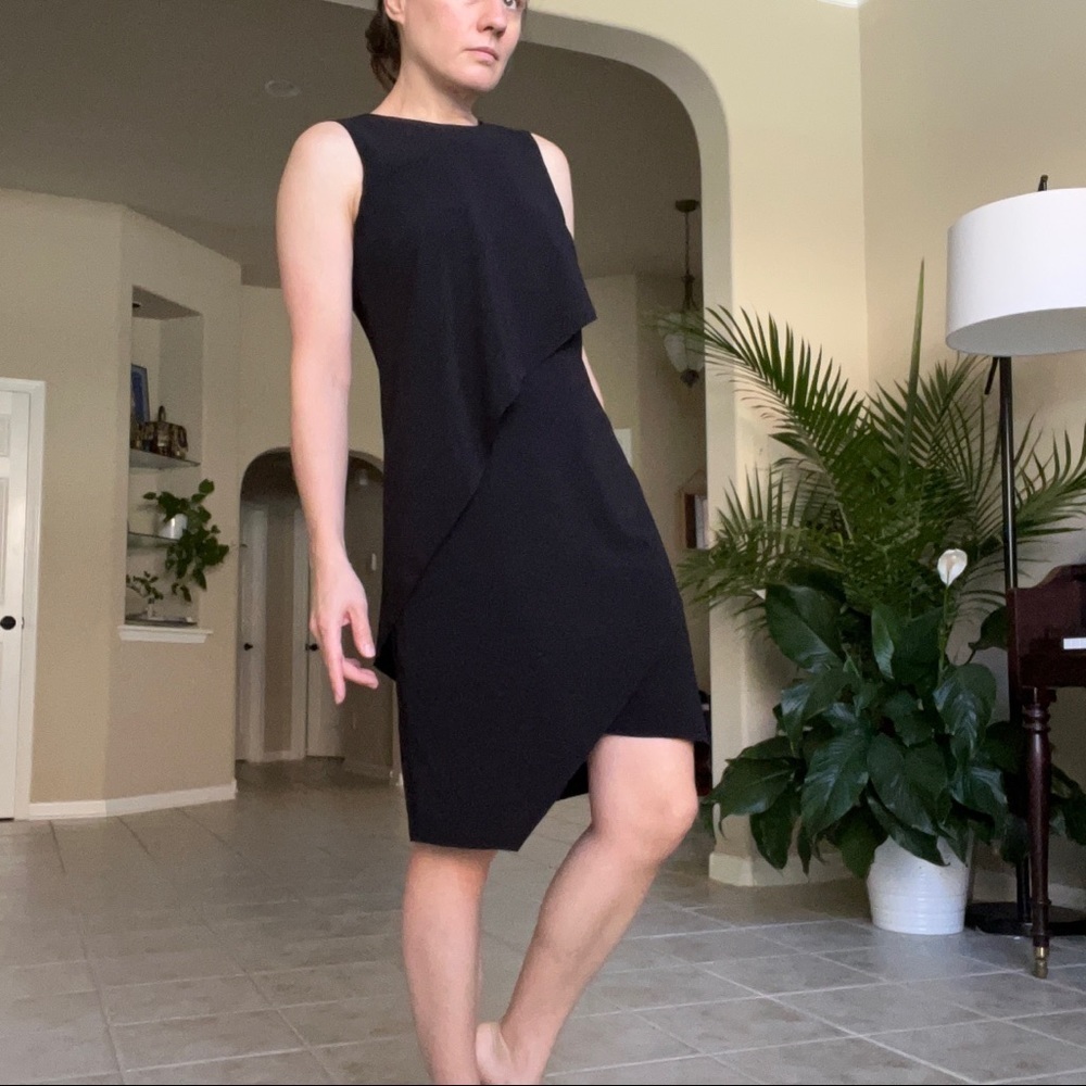 HALSTON Heritage Asymmetric Drape Knee-Length Black Dress, size 6